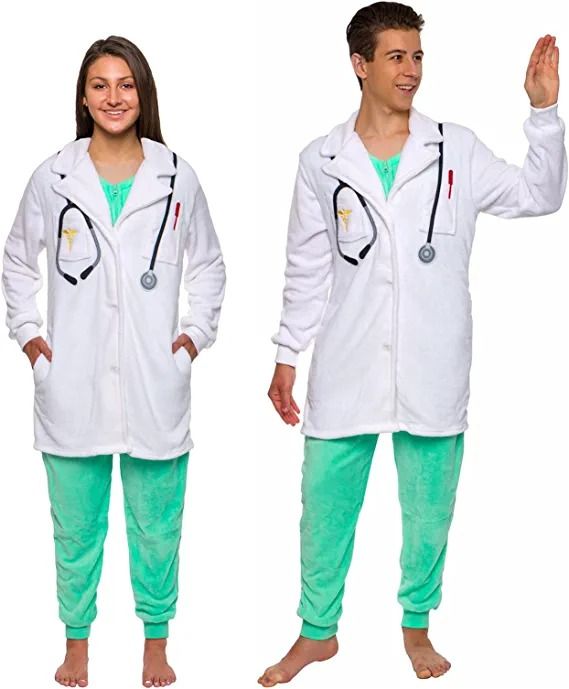 Photo 1 of Doctor Surgeon One Piece - Plush Adult Halloween Costume Jumpsuit by FUNZIEZ! SIZE L --HAS YELLOW STAIN-- 
