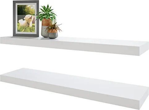 Photo 1 of BAMEOS Floating Shelves, White Wall Mounted Wooden Shelves with Invisible Brackets Set of 2, Hanging Wall Shelves Decoration for Bedroom, Bathroom, Living Room and Kitchen
