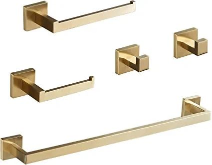 Photo 1 of Bathroom Hardware Set 23.6-Inch Towel Bar,2pcs Towel Hook,Toilet Paper Holder,Hand Towel Holder Stainless Steel Brushed Gold Bathroom Accessories GTS3190BG…
