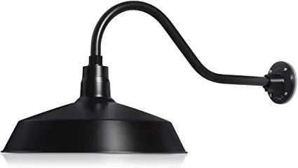 Photo 1 of 17in. Satin Black Outdoor Gooseneck Barn Light Fixture With 22in. Long Extension Arm - Wall Sconce Farmhouse, Vintage, Antique Style - UL Listed - 9W 900lm A19 LED Bulb (5000K Cool White)
