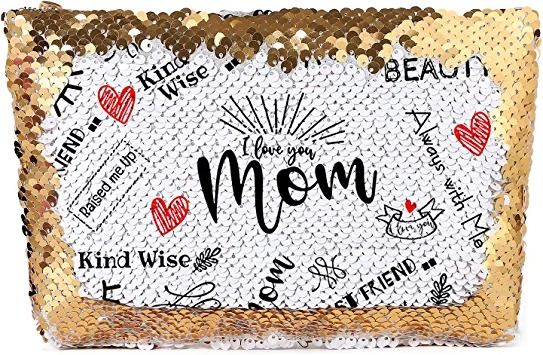 Photo 1 of 3 COUNT- I Love You Mom Gifts Sequin Makeup Bag - Birthday Gifts for Mom from Daughter,Son,Kids - Christmas,Mather's Day Gifts for Women (Champagne)