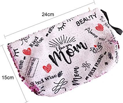 Photo 2 of 3 COUNT- I Love You Mom Gifts Sequin Makeup Bag - Birthday Gifts for Mom from Daughter,Son,Kids - Christmas,Mather's Day Gifts for Women (Champagne)