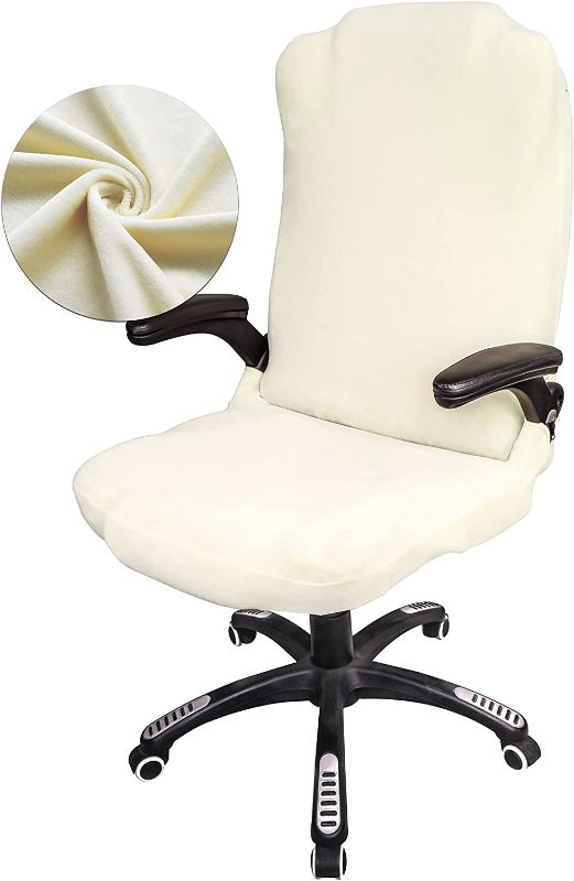 Photo 1 of HUANTUO Velvet Office Chair Covers - Stretch Soft Fit Desk Rotating Chair Slipcovers, Washable High Back Universal Executive Boss Chair Covers Gaming Chair Covers, Cream, Large