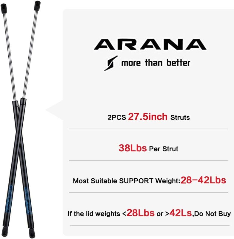 Photo 2 of 27.5 inch 38 Lbs Gas Struts Prop Shocks for Undercover Tonneau Cover Bed Tropper Camper Shell Trap Door Floor Hatch Lid, 27.5" (Measure from Center to Center) Lift Support, 2Pcs ARANA