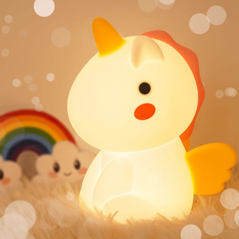 Photo 1 of ANALOI Unicorn Night Lights for Kids Rechargeable Tap Control Cute LED Nursery Night Lights for Girls , 3-Way Warm Night Light, Portable 7-Color Changing Soft Silicone Unicorn Birthday Gifts****DAMAGED PACKAGING