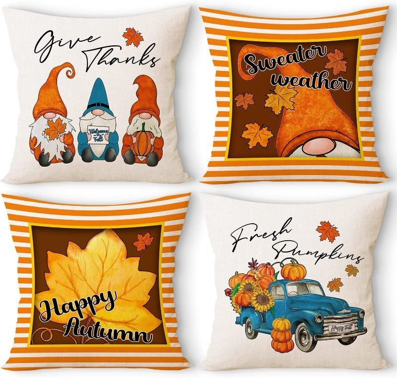 Photo 1 of Ywlake Fall Throw Pillow Covers 24x24 Set of 4, Navy Blue and Orange Decorative Seasonal Holiday Autumn Pumpkin 24 x 24 Cushion Pillow Cases for Indoor Home House Bedroom Couch Decor****FACTORY SEALED