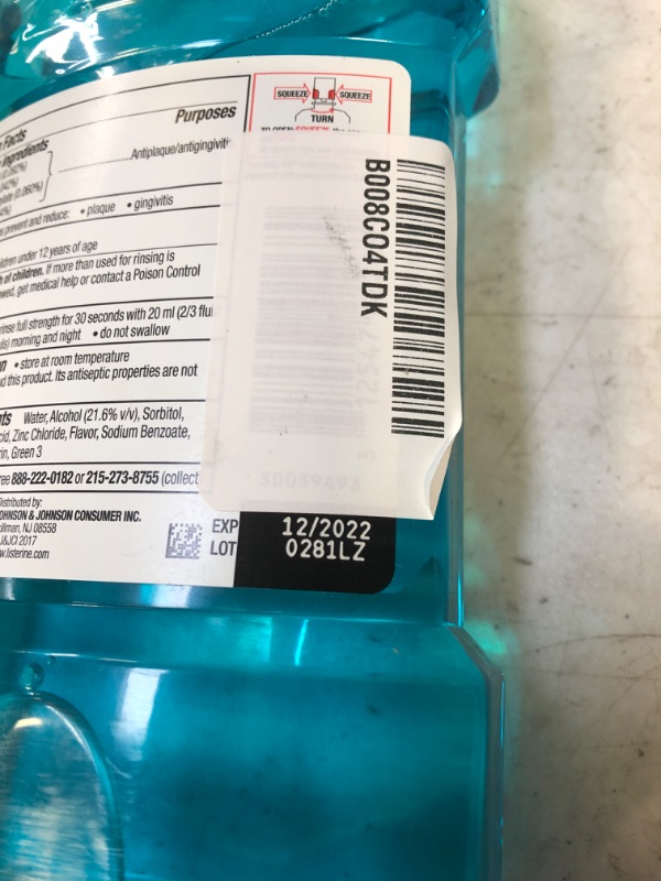 Photo 3 of 3 COUNT-  Listerine Ultraclean Antiseptic Mouthwash for Gingivitis, Plaque & Tartar, Mint, 500 mL***EXP 12/2022