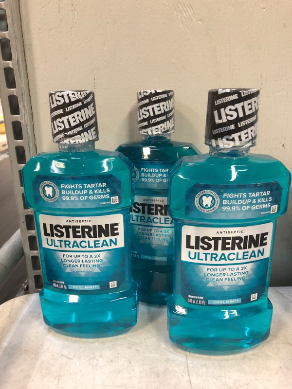 Photo 2 of 3 COUNT-  Listerine Ultraclean Antiseptic Mouthwash for Gingivitis, Plaque & Tartar, Mint, 500 mL***EXP 12/2022