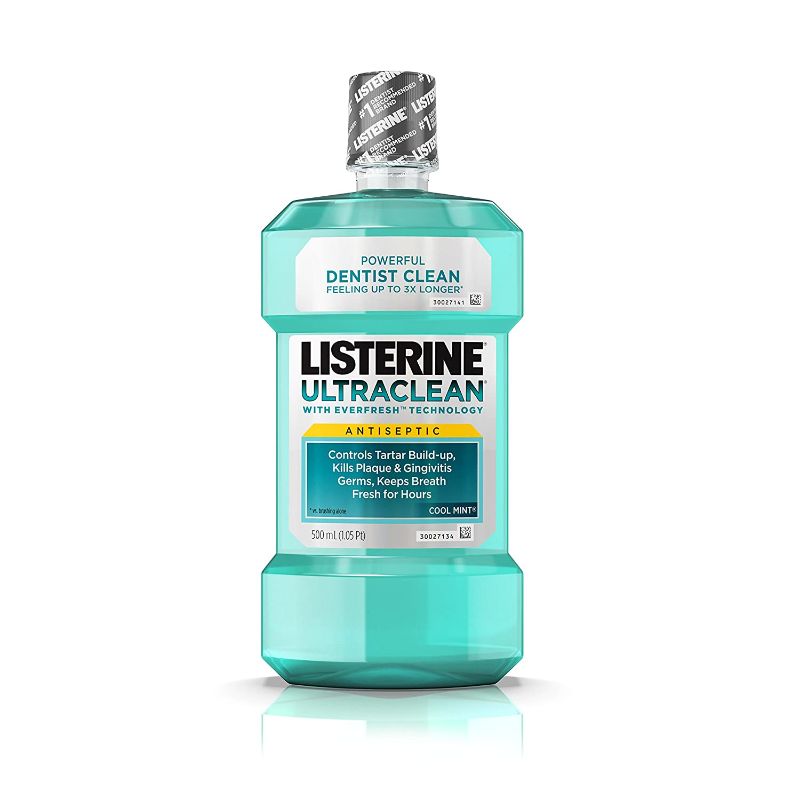 Photo 1 of 3 COUNT-  Listerine Ultraclean Antiseptic Mouthwash for Gingivitis, Plaque & Tartar, Mint, 500 mL***EXP 12/2022