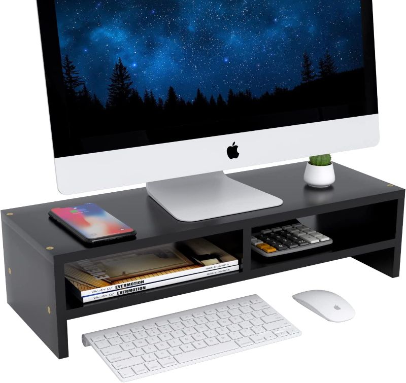 Photo 1 of BUYIFY 21.6 Inch Monitor Stand Rise, 2 Tiers Wood Computer Desk Monitor Stand Riser with Storage Organizer, Desktop Stand for Laptop, Computer, iMac, Pc, Printer, for Home & Office