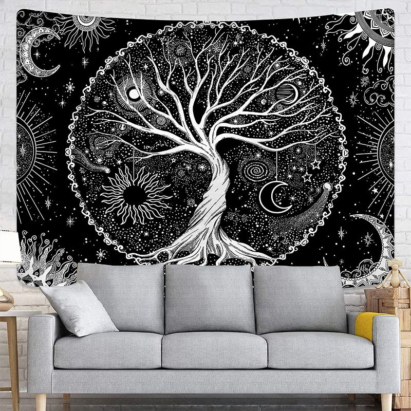 Photo 1 of 2 COUNT -A-forest Black and White tapestry Wall Tapestry Tree of life Tapestry Wall Hanging Tapestry, Aesthetic Tapestries Trippy Wall Hanging Decor for Bedroom, Living room, 60 X 50 inches