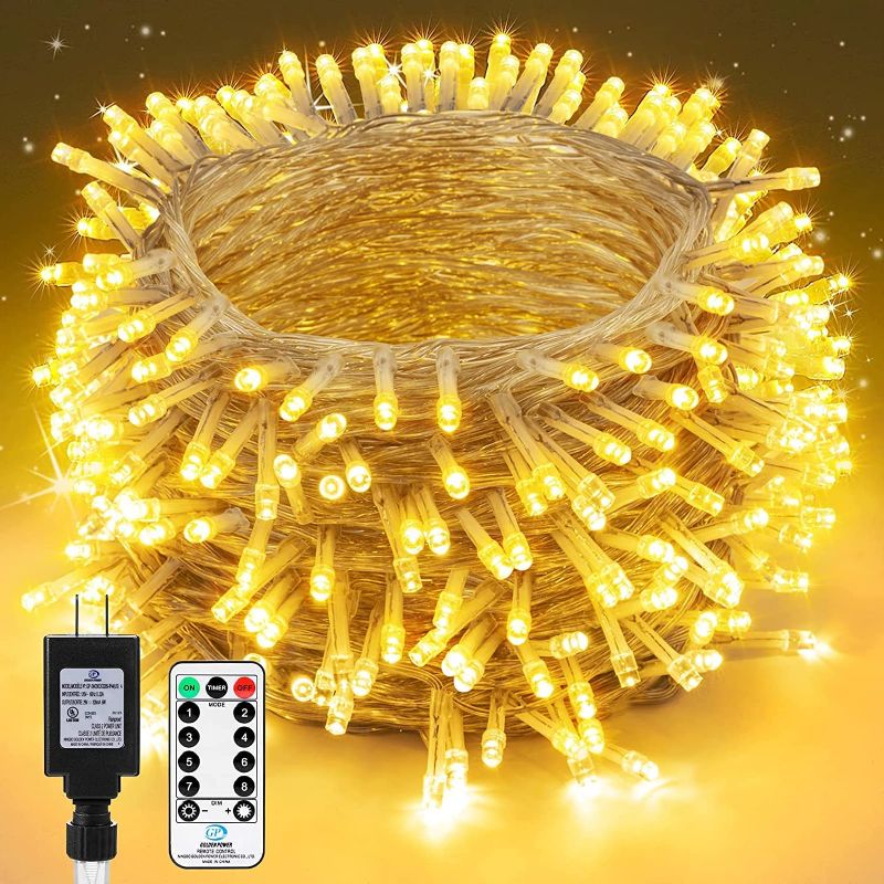Photo 1 of  200 LED Christmas Lights Outdoor String Lights, 72ft Plug in Waterproof Indoor Twinkle Lights with Timer Remote, 8 Lighting Modes Fairy Lights for Tree Patio Outside Bedroom Decor?Warm White -SEALED PACKAGE
