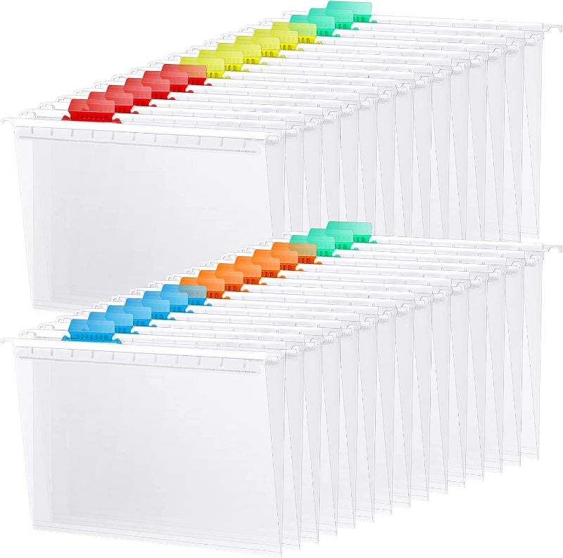 Photo 1 of 60 Pcs A4 Size Hanging File Folders and Multicolor Clear Hanging Folder Tabs and Inserts Hanging File Frame File Folder for Organize Distinguish Files, Letter Size, Assorted Colors, Office School
