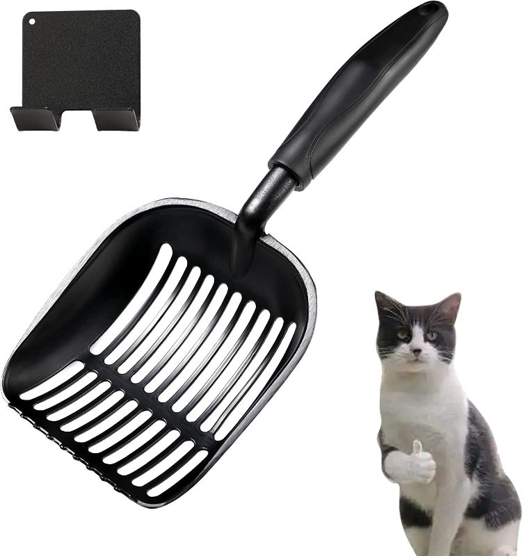 Photo 1 of  Cat Litter Scoop Premium Non-Stick Cat Litter Scooper with Holder Cat Litter Scooper with Deep Shovel Cat Scooper Cat Poop Scooper Black