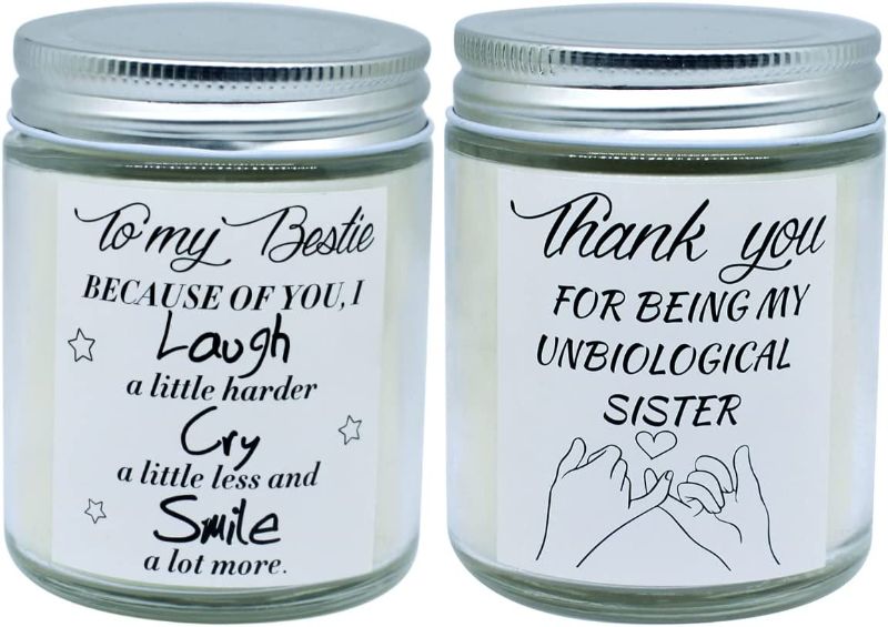 Photo 1 of 2 Pack 8oz Scented Candles for Bestie and Sisters, Lavender and Jasmine Aromatherapy Soy Wax Candle, Novelty Gift for Birthday Thanksgiving Christmas
