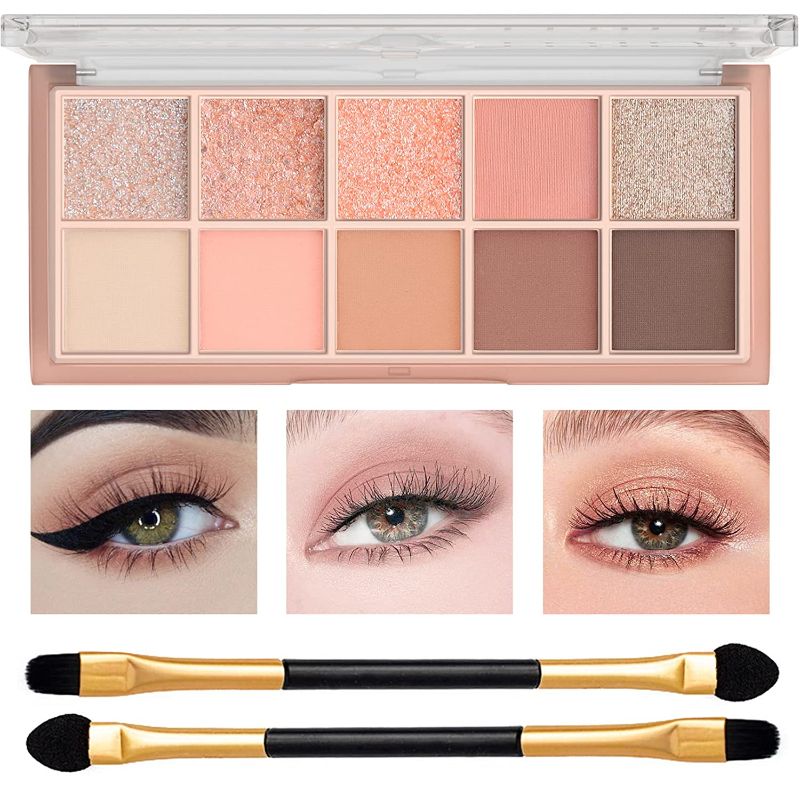 Photo 1 of 10 Colors Eyeshadow Palette, Wterproof Long Lasting High Pigment Eyeshadow Palette,Ultra-Blendable Smooth Matte Eye Makeup Palette,Naturing-Looking Nude Matte Eyeshadow with 2 Brush (Peach Color)
