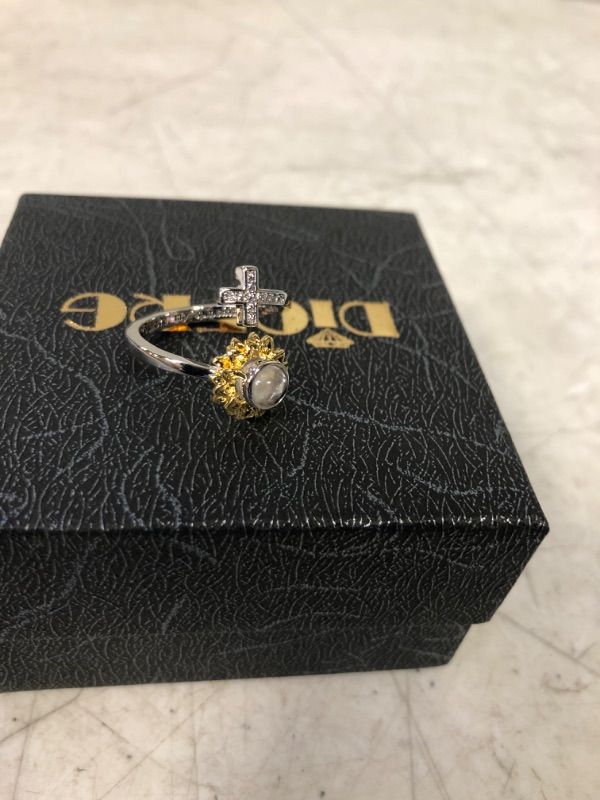 Photo 2 of DIOFRG Engraved You Are My Sunshine Sunflower Ring 18K Gold Plated CZ Heart Adjustable Cross Rings I Love You 100