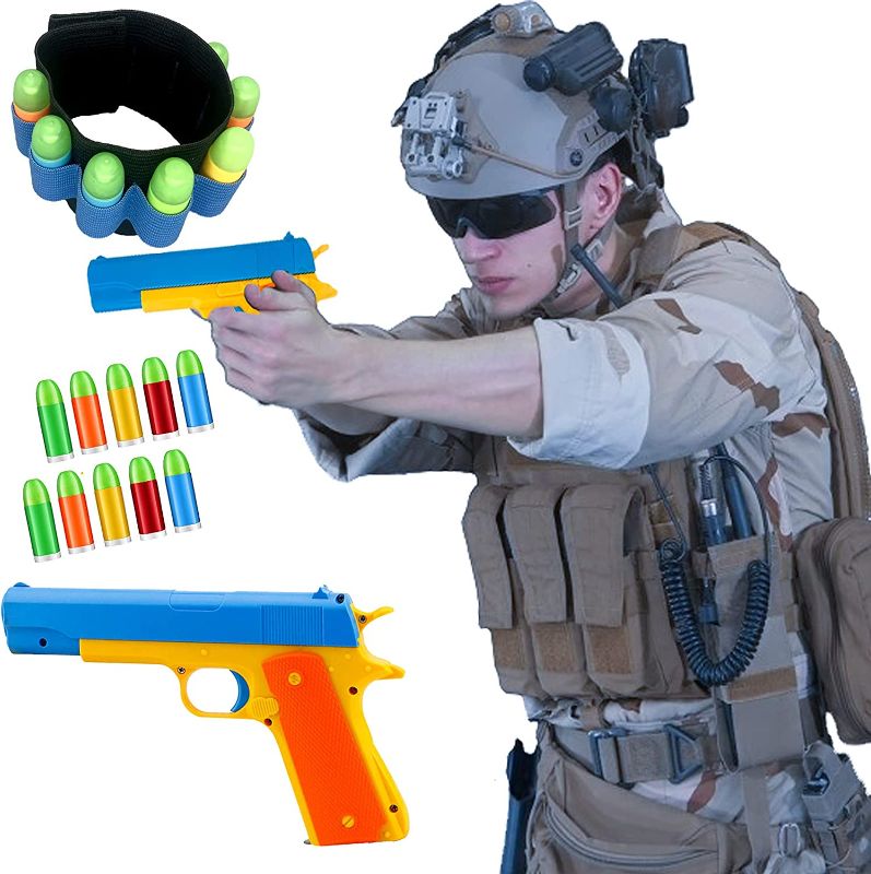 Photo 1 of Colt 1911 Kids Toy Gun with Ejecting Magazine and Colorful Soft Bullets - Style of M1911 with Slide Action Barrel for Training or Play - Unique Gift Intended for Fun,Not Distance or Accuracy (Blue)
