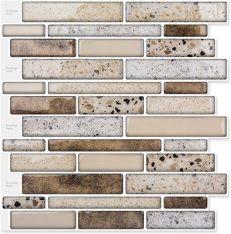 Photo 1 of Art3d Peel and Stick Brick Kitchen Backsplash Self-Adhesive Wall Tile Stone Design, 10 Sheets (Brown)
