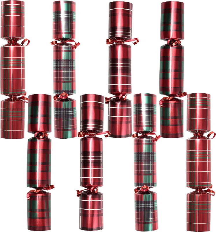 Photo 1 of 10” Christmas Party Table Favor No Snap Party Favor(8 Pack) with Buffalo Plaid Check Design, with Party Hat, Joke & Little Gift Inside, for Xmas Gift, Christmas Seasonal Holiday Dinner Traditions
