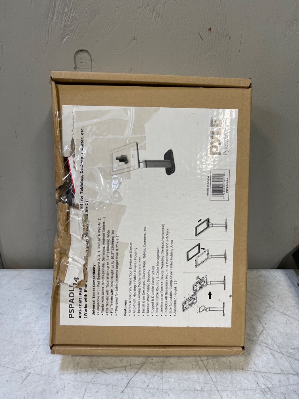 Photo 1 of Anti-Theft Tablet Security Stand Kiosk - Desktop Desk Table Mount Tablet Case Holder w/ Lock, Adjustable Clamp Arm, Internal Cable Routing, For iPad 2, 3, 4, Samsung, Android Tablets - Pyle PSPADLK14 Counter Stand