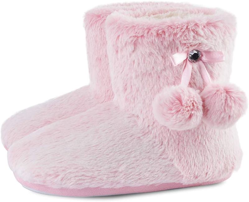 Photo 1 of DL Women's Cute Bootie Slippers Fluffy Plush Fleece Memory Foam Booties House Shoes Winter Booty Slippers with Pom Poms
SIZE 7-8
