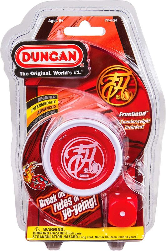 Photo 1 of Duncan Toys Freehand Yo-Yo, String Trick Yo-Yo with Counterweight, Ball Bearing Axle and Aluminum Body, White w/ Red Cap
