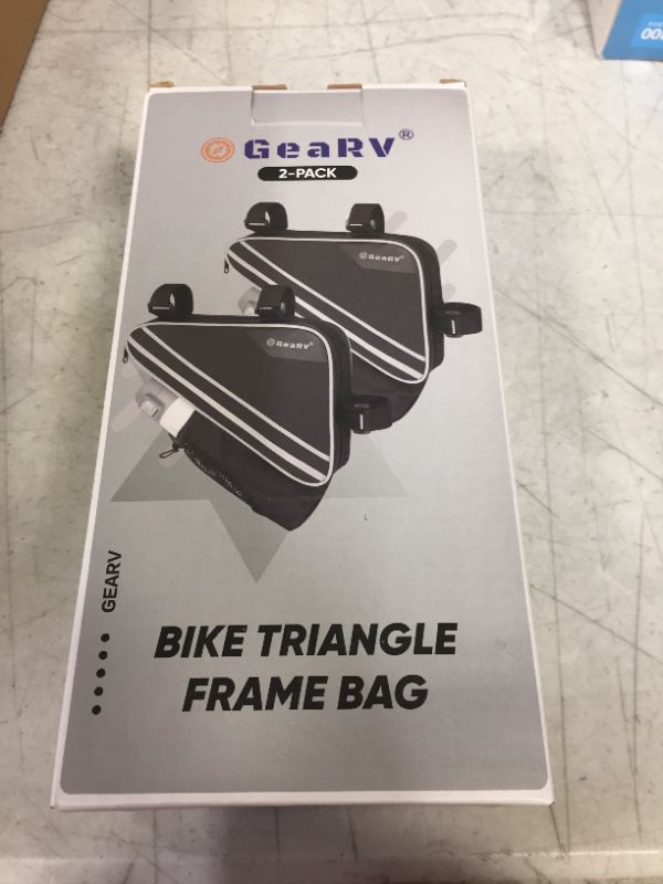 Photo 2 of GEARV Bike Accessories Triangle Bag, Bike Bags with Bike Water Bottle Holder and Reinforced PE Frame for Storage Oxford Black 2 Pk