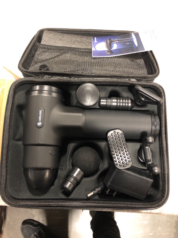 Photo 2 of AERLANG Massage Gun, Deep Tissue Massager, Portable Muscle Massage Gun for Back Neck Muscle Relieve, Quiet Brushless Motor 20 Variable Speeds Digital Display 6 Massage Heads and Carrying Case Black
OPEN BOX ITEM 