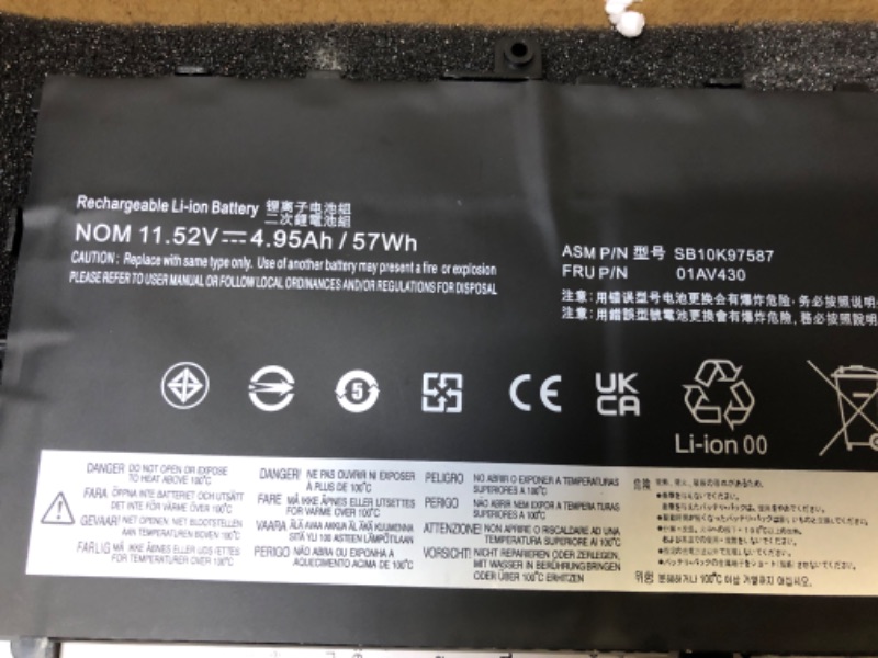 Photo 5 of 01AV430 SB10K97587 Battery Replacement for Lenovo ThinkPad X1 Carbon 5th Gen 2017 6th Gen 2018 Series 01AV431 SB10K97588 01AV494 SB10K97586 01AV429 SB10K97586 11.52V 57Wh 4950mAh
OPENED BOX 