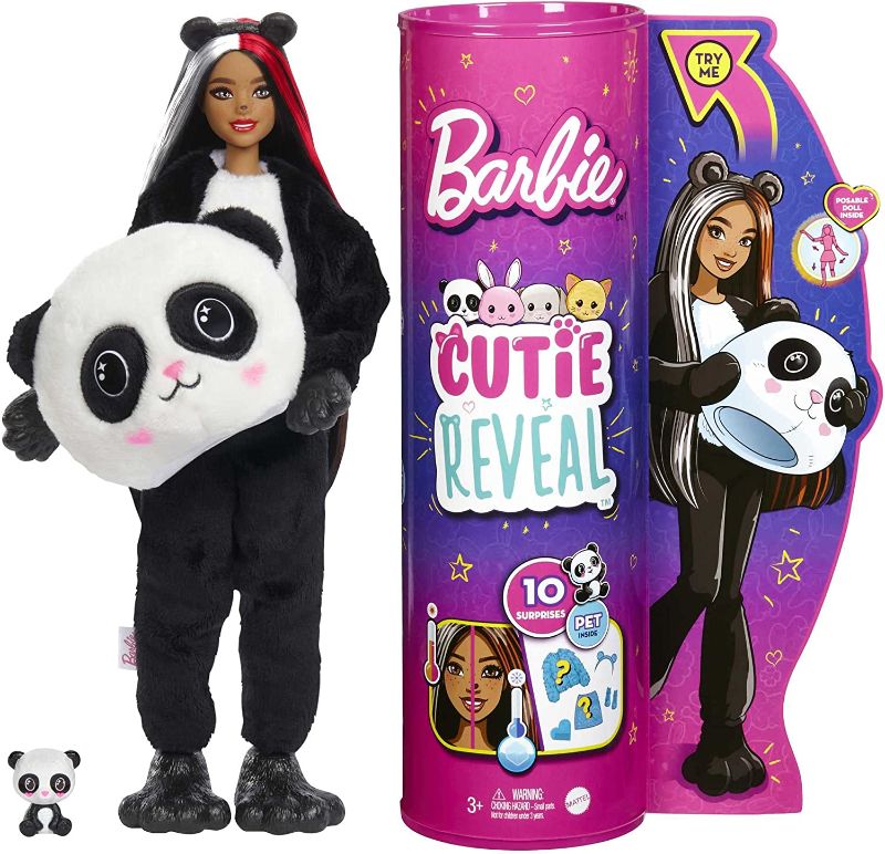 Photo 1 of Barbie Cutie Reveal Doll with Panda Plush Costume & 10 Surprises Including Mini Pet & Color Change, Gift for Kids 3 Years & Older
OPEN BOX ITEM 