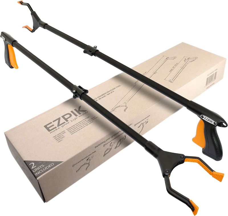 Photo 1 of 2 x EZPIK® 40" Long Reach Grabber Reacher Tool - Heavy Duty Trash Picker Upper Grabber - Long Handled Reacher Grabber Pickup Tool - Extended Grabber Tool with Rotating Head and Magnet (2 Pack)
