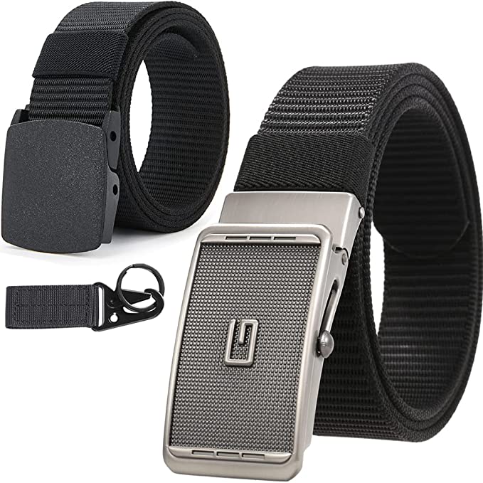 Photo 1 of Clobri 2 Pack Men's Military Web Belts,Adjustable Casual Outdoor Web Belt Canvas Webbing,Nylon Belts for Men with Metal Buckle and Plastic Buckle Breathable for Work Sports,Black