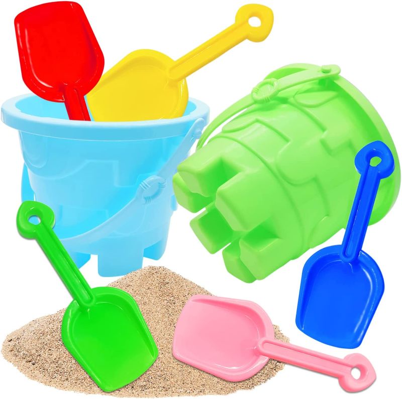 Photo 1 of Dshengoo 7 Pcs Kids Beach Toys Set,2 Pcs Sand Buckets with 5 Pcs Sand Shovels,Colorful Sand Pail Set for Kids,Boys and Girls