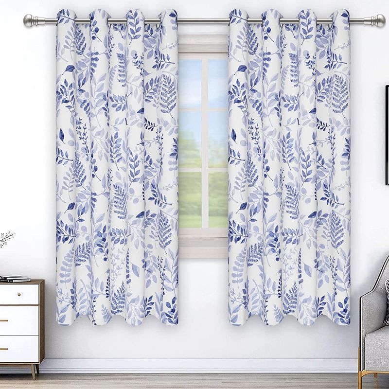 Photo 1 of BLEUM CADE Flower Curtains, Blue Leaf Window Curtains 63 Inch Spring Summer Botanical Floral Curtain Panels Grommet Top Light Filtering Window Drapes for Bedroom Living Room(52x63 Inch, 2 Panels)