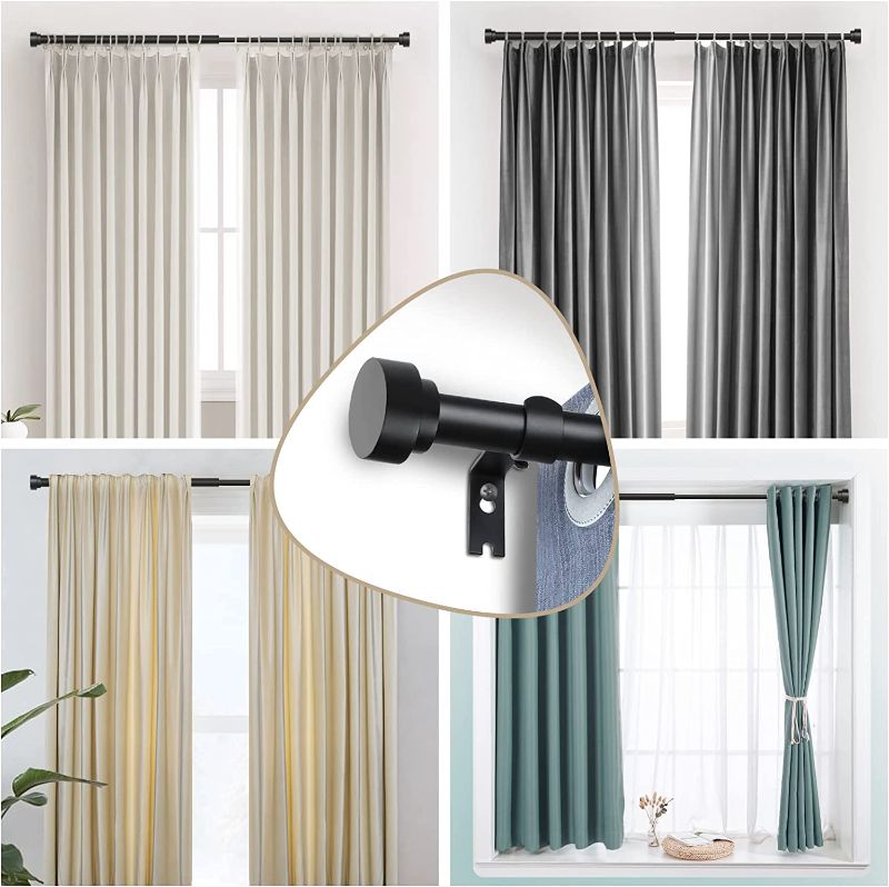 Photo 2 of Black Curtain Rods for Windows 48 to 84 Inch(4-7Ft)2 Pack,1 Inch Diameter Heavy Duty Curtain Rods, Ceiling & Wall Mount Window Rods Set,Matte Black Modern Telescoping Drapery Rods for Indoor&Outdoor