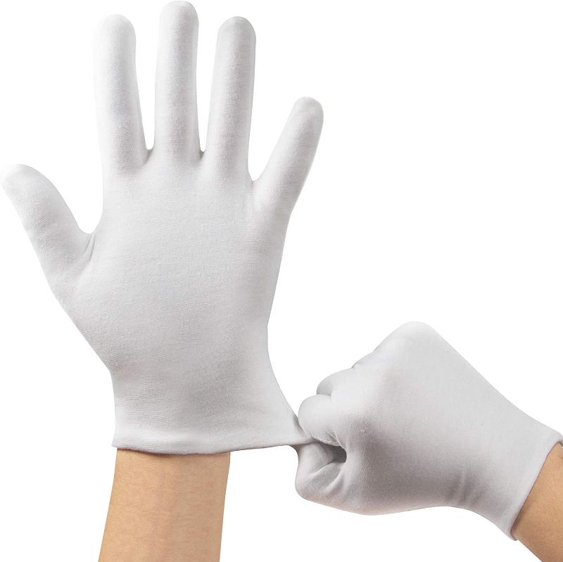 Photo 1 of 2 COUNT Cotton Gloves, 8pairs(16 Pcs) White Cotton Gloves for Women and Men, Washable Stretch Cotton Gloves for Dry Hands and Eczeme Moisturizing Cloth Gloves, Coin Jewelry Silver Cotton Inspection Gloves