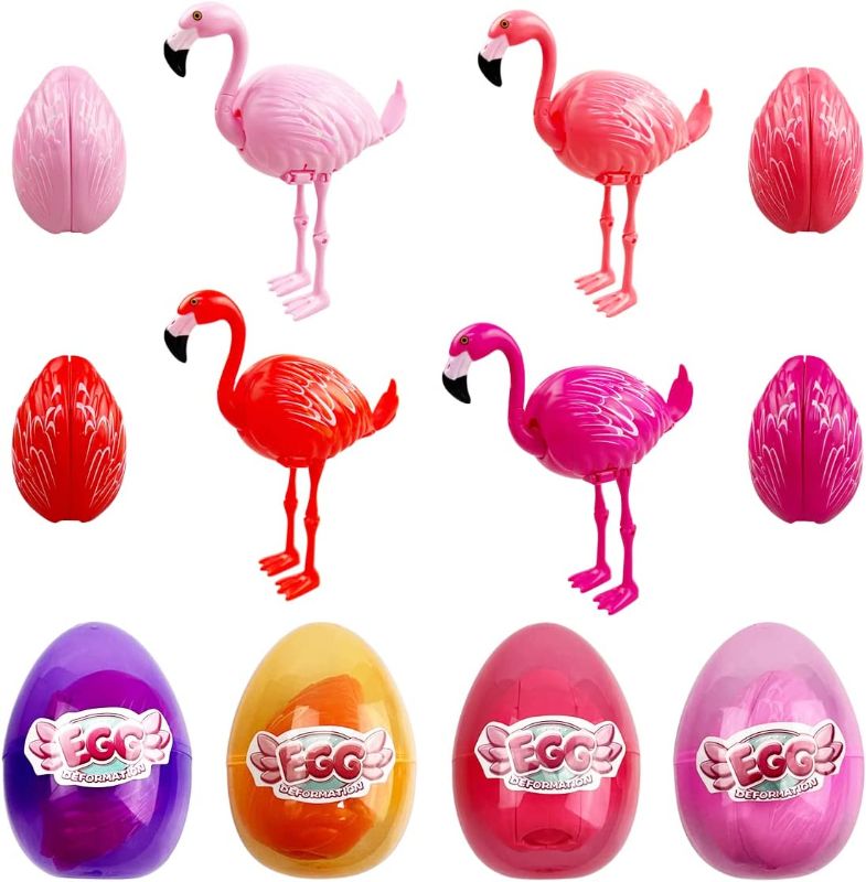 Photo 1 of Anditoy 4 Pack Jumbo Flamingo Deformation Prefilled Easter Eggs with Toys Inside for Kids Girls Boys Easter Gifts Easter Basket Stuffers Fillers
