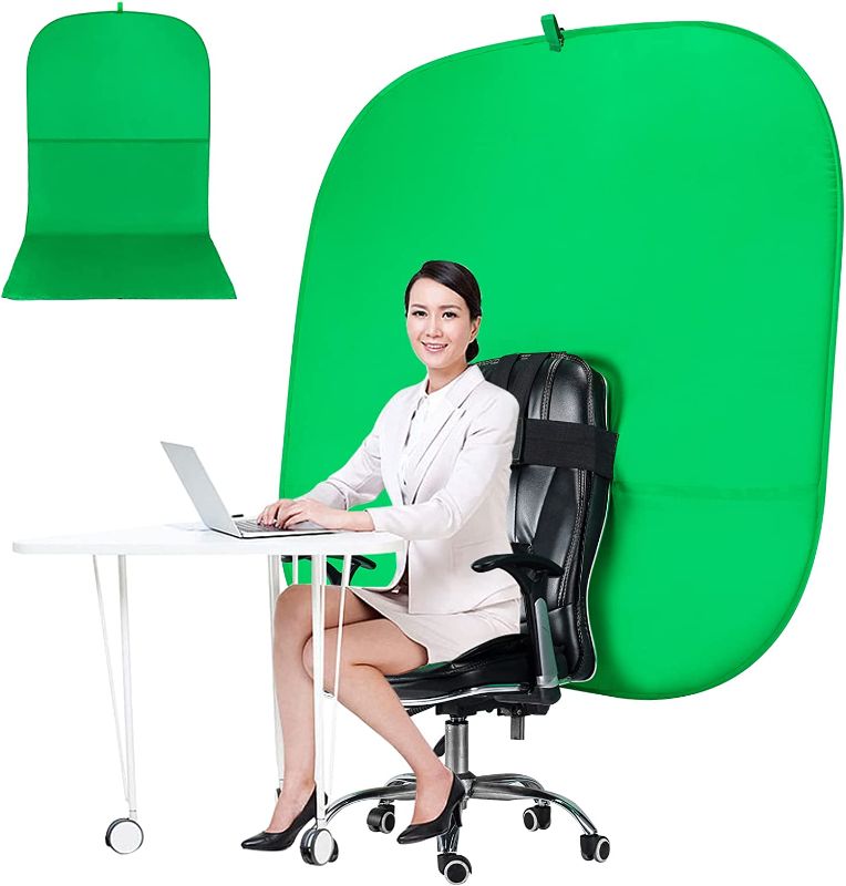 Photo 1 of RGTBANWPN Green Screen background for chair, 59in Portable Green Screen, Portable Background, 4.65ft Green Background Screen Portable, Chroma Key Green for Video Chat, Zoom, Green Screen Video Background.