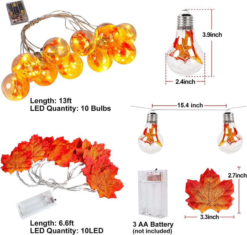 Photo 2 of 2Pack Thanksgiving Halloween Decorations Fall Garland Lights Home Decor with Bulbs Total 19.6FT Halloween String Lights Maple Leaf Garland Battery Operated Waterproof Fireplace Mantle Autumn Indoor