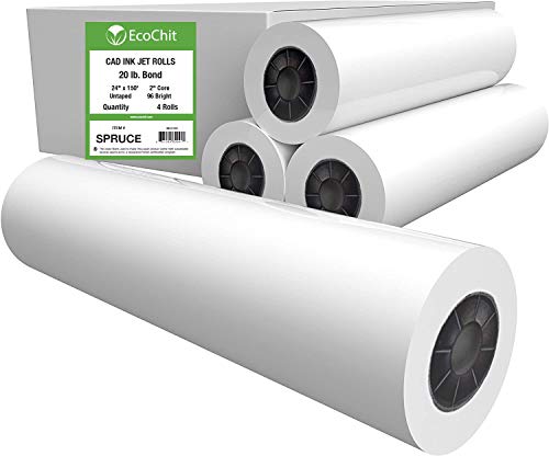 Photo 1 of EcoChit 24" X 150' Plotter Paper Rolls 92 Bright 20lb 2" Core, 4 Rolls - Every Case Plants Two Trees