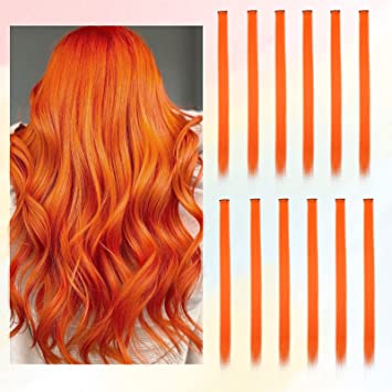 Photo 1 of 12 Pcs Colored Hair Extensions, BARSDAR Clip in 21 inch Orange Straight Hair Extensions Multicolor Party Highlights for Kids Women's Gifts
2 PACK