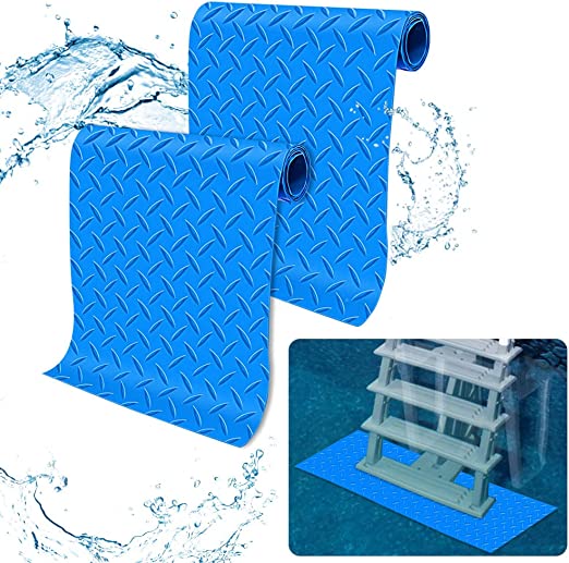 Photo 1 of 2 Rolls Swimming Pool Ladder Mat, Protective Pool Ladder Pad Rubber Mats Step Pads Safety Liner for Swimming Pools Floor Stairs Ladders and Pool Liner, Non-Slip Texture, 9.17"x 36.3" (Willow)
