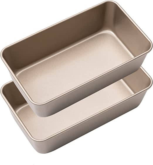 Photo 1 of Bakestudio Loaf Bread Pan Set of 2, Rectangle Baking Cake Cookie Sheet Pan for Oven, Open Top Carbon Steel Food Safe Nonstick Coating, Gold (9.3 Inch)
