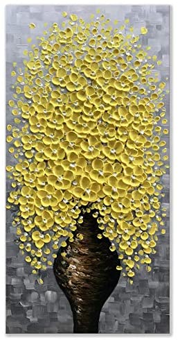 Photo 1 of Alenoss 100% Hand Painted Abstract Decorative Oil Paintings 48x24 Inch Yellow Flowers Abstract Modern Canvas Wall Art 3D Wall Decorations for Dining Room Hallway Wall Decor(AL-D10B): Paintings
