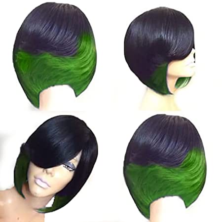 Photo 1 of 
MEAHO Short Straight Wigs Daily Wear Women Girls Wigs Halloween Cosplay Party Wigs Green and Black Wigs, (WIG-128D)