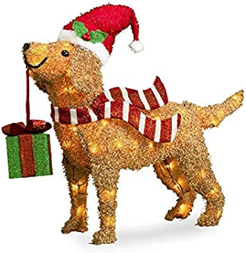 Photo 2 of 30 Inch Goldendoodle Dog with Santa Hat Outdoor Christmas Decoration