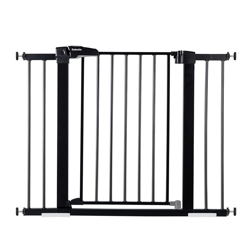 Photo 1 of BABELIO Easy Install Extra Wide Pressure Mounted Metal Baby Gate, No Drilling, No Tools Required, with Wall Protectors and Extenders (Black)
