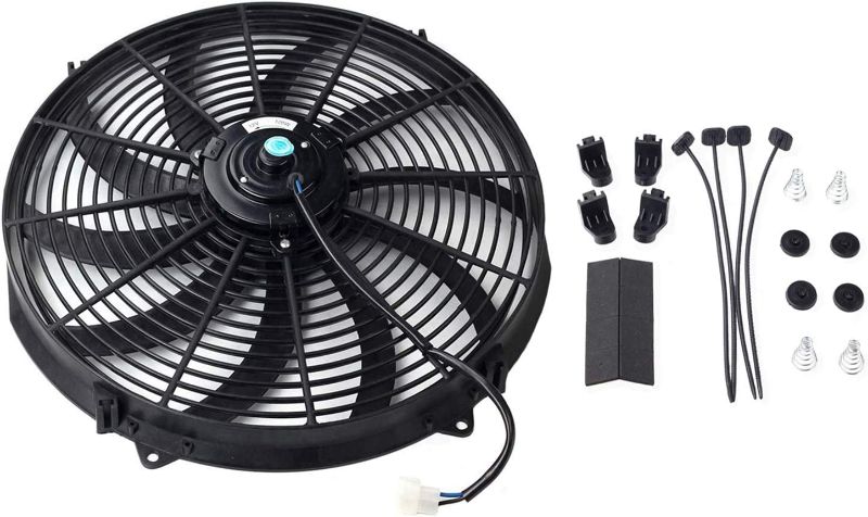 Photo 3 of 16" Black Electric Radiator Cooling Fan Wide S-Curved 10 Blades Thermostat Kit High 3000 CFM Reversible Push or Pull with Mounting Kit Heavy Duty 12Volts
