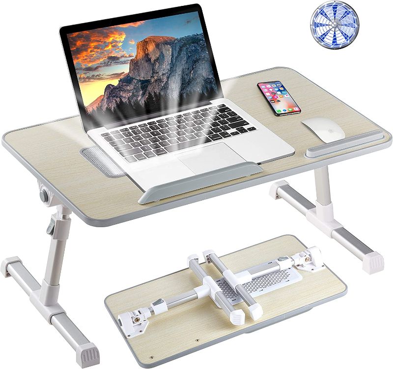 Photo 1 of Lap Desk for Laptop, 8AMTECH Lap Desk Ajustable Laptop Table with Cooling Fan Office Desk for Laptop, Working, Reading, Writing, Drawing and Eating in Bed Sofa Floor Couch
